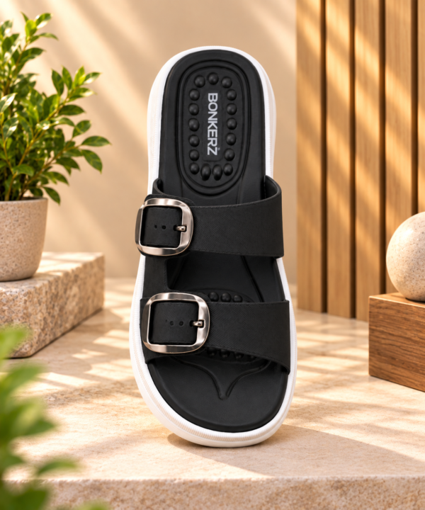 BONKERZ WALKER Women's Black & Light Grey Buckle Sandals