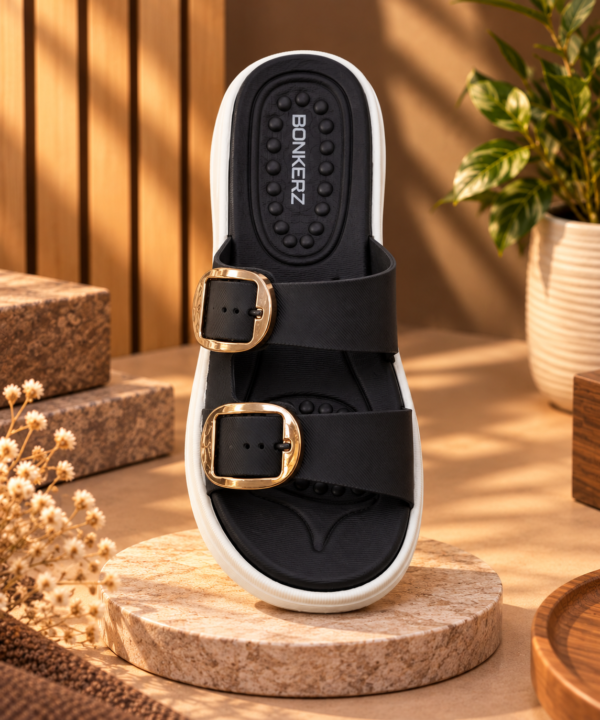 BONKERZ WALKER Women's Black & Light Grey Buckle Sandals