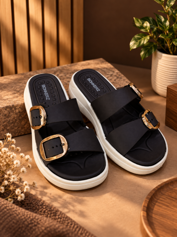 BONKERZ WALKER Women's Black & Light Grey Buckle Sandals