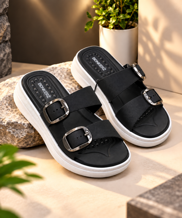 BONKERZ WALKER Women's Black & Light Grey Buckle Sandals