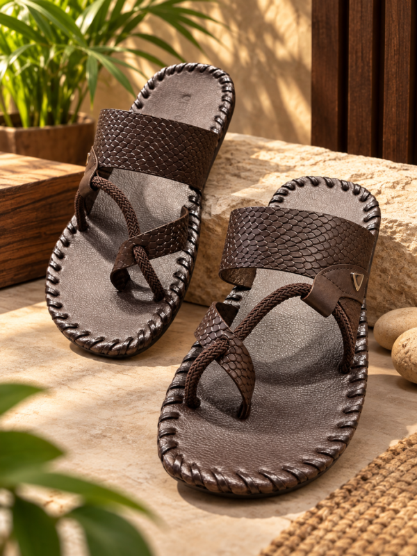 Velochi Men’s Brown Woven Strap Casual Slipper