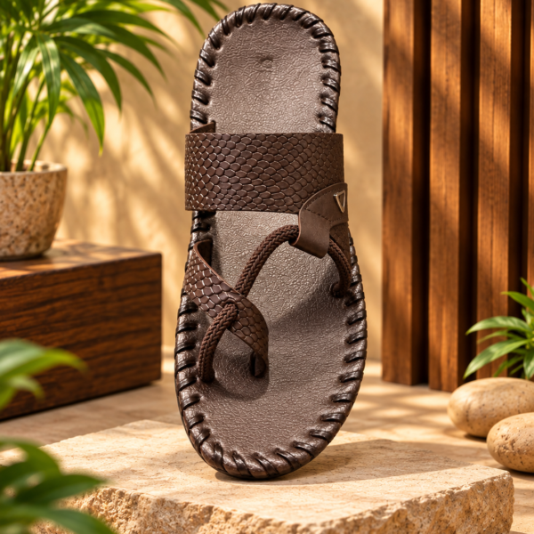 Velochi Men’s Brown Woven Strap Casual Slipper