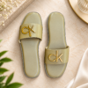 D&Y Women’s Beige Slide Sandals with CK-Style Logo