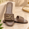 D&Y Women’s Beige Slide Sandals with CK-Style Logo