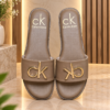 D&Y Women’s Beige Slide Sandals with CK-Style Logo