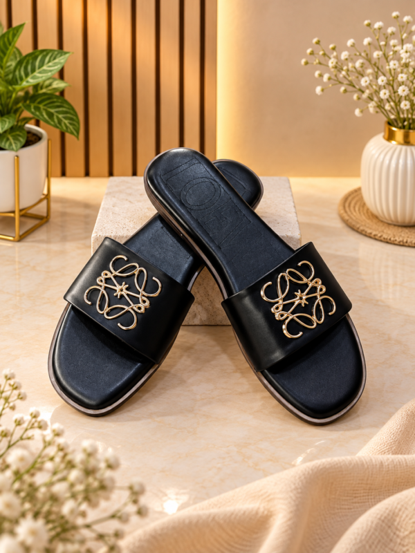 D&Y Women’s Black Embellished Slip-On Sandals