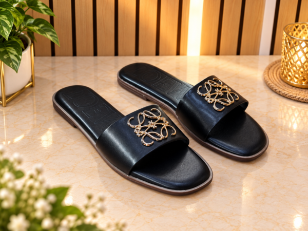 D&Y Women’s Black Embellished Slip-On Sandals