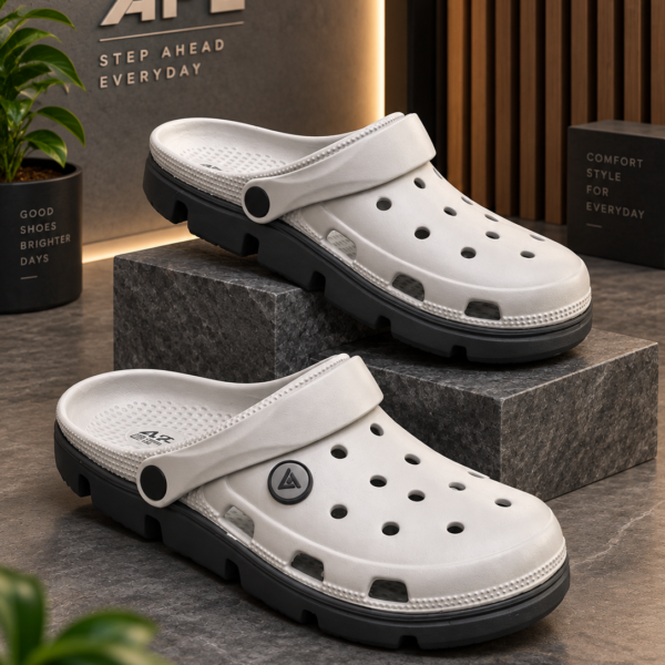 APL Men’s White & Dark Grey Clog Walker with Heel Strap