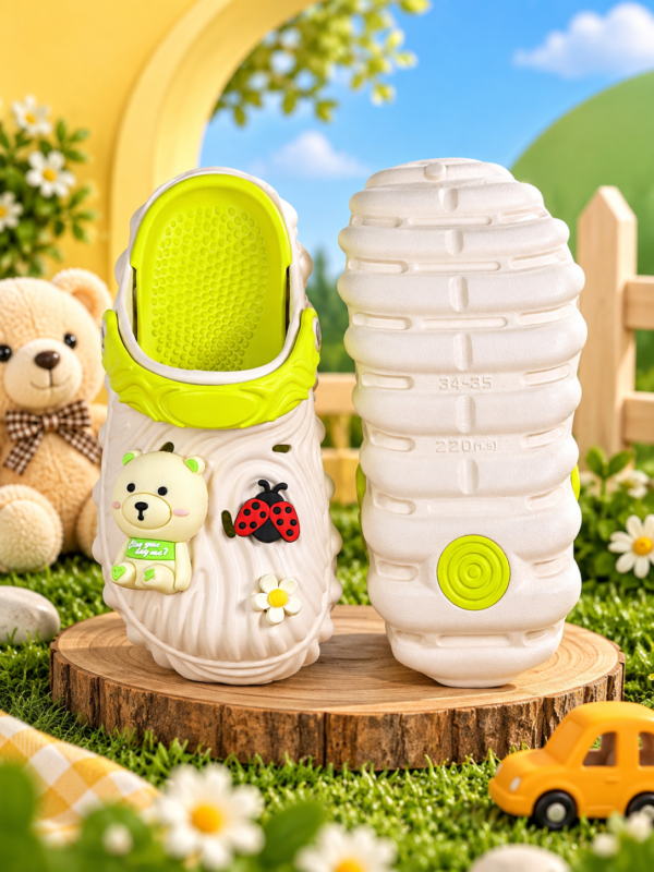 QINUO Little Bear Kids Crocs – Grey & Sky Blue