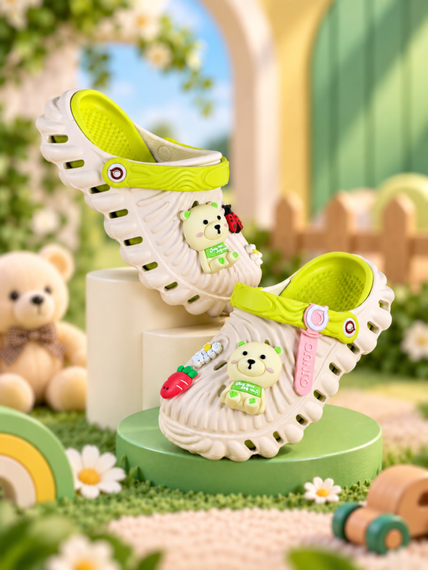 QINUO Little Bear Kids Crocs – Grey & Sky Blue