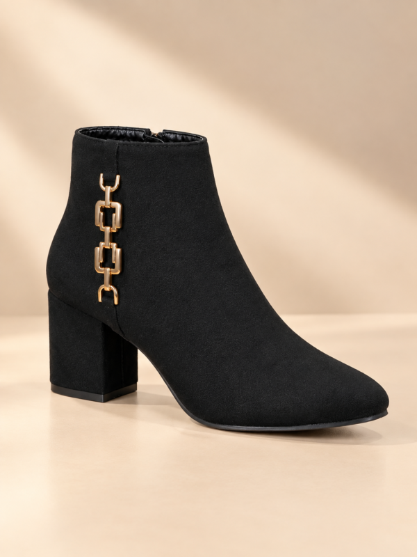 CARRIE Black Luxe Chain Ankle Boots