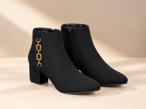 CARRIE Black Luxe Chain Ankle Boots