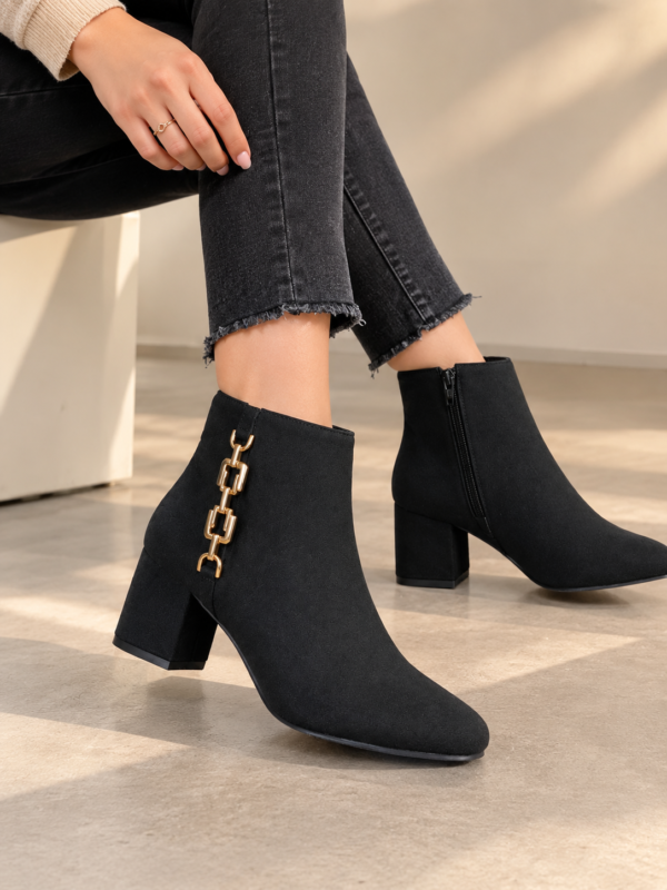 CARRIE Black Luxe Chain Ankle Boots