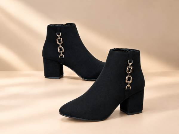 CARRIE Black Luxe Chain Ankle Boots