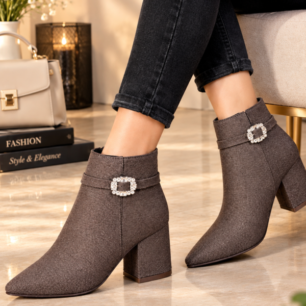 Elegant Taupe Crystal-Buckle Ankle Boots CARRIE Luxe Buckle Boots